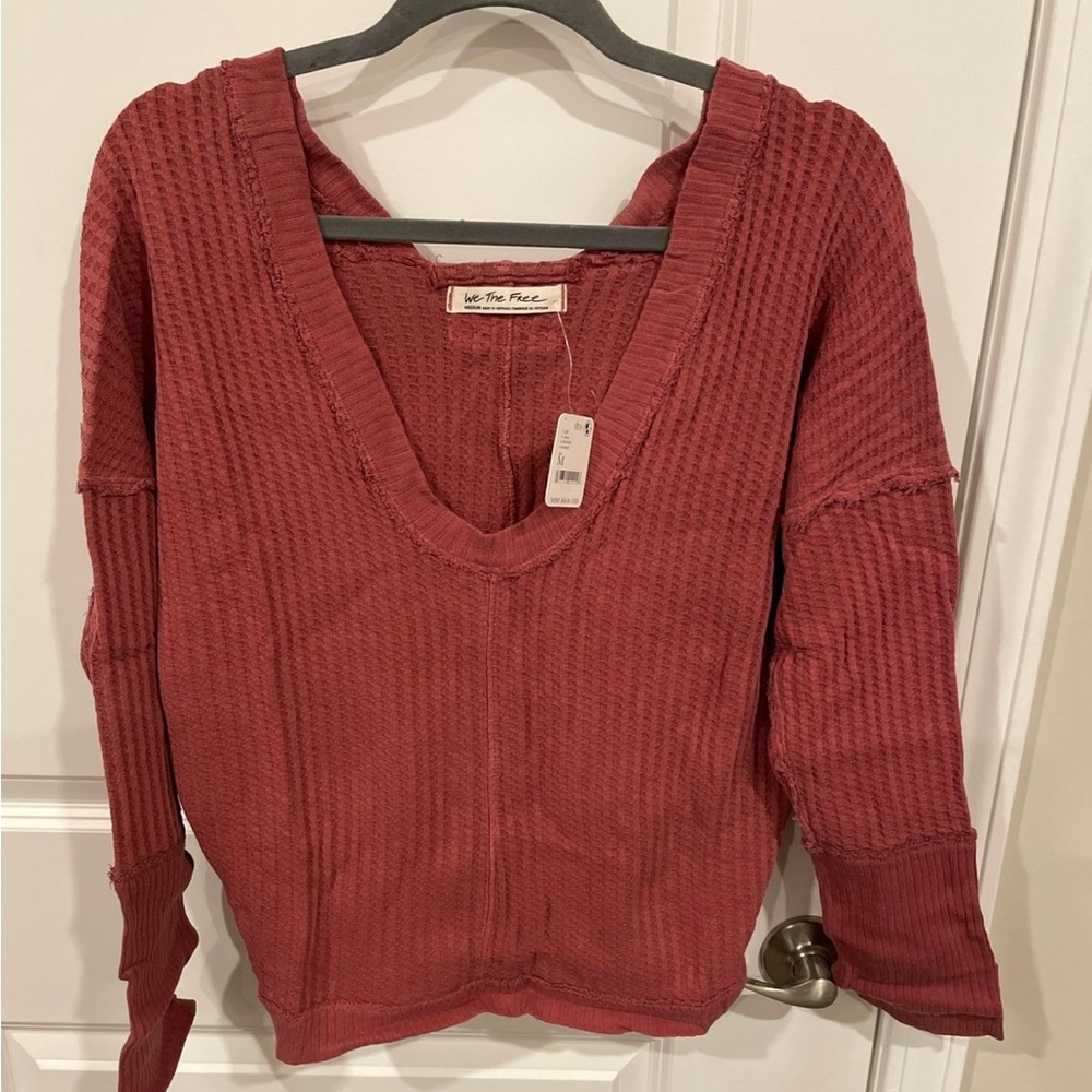 Rose V-Neck Waffle Knit free people M